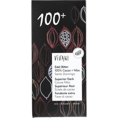 Tablet puur 100% met nibs van Vivani, 10 x 80 g
